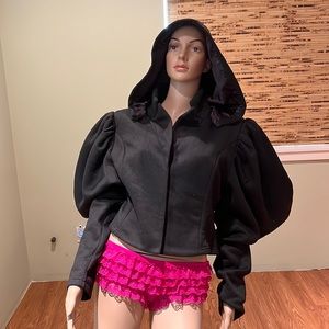 Akira Black Hooded Sweatshirt With Snap Closure Balloon Sleeves Size XXL